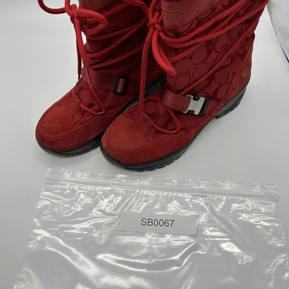 Coach Sela Boots Womens Size 7.5‎ Red Winter Snow Vibram Sole Nylon Suede