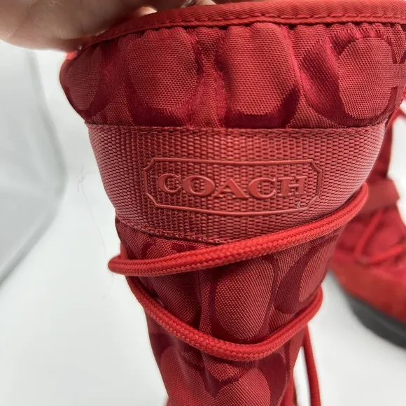 Coach Sela Boots Womens Size 7.5‎ Red Winter Snow Vibram Sole Nylon Suede
