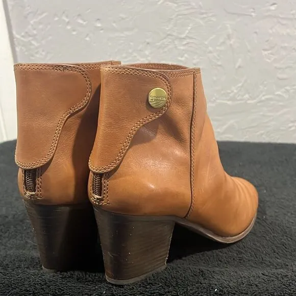 🔥🔥 COACH Waldorf Cinnamon Tan Leather Ankle Boots Booties Women Sz 10B - EUC