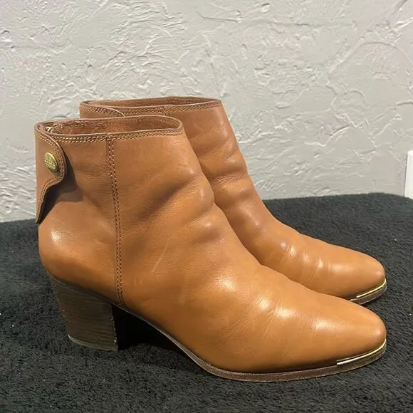 🔥🔥 COACH Waldorf Cinnamon Tan Leather Ankle Boots Booties Women Sz 10B - EUC