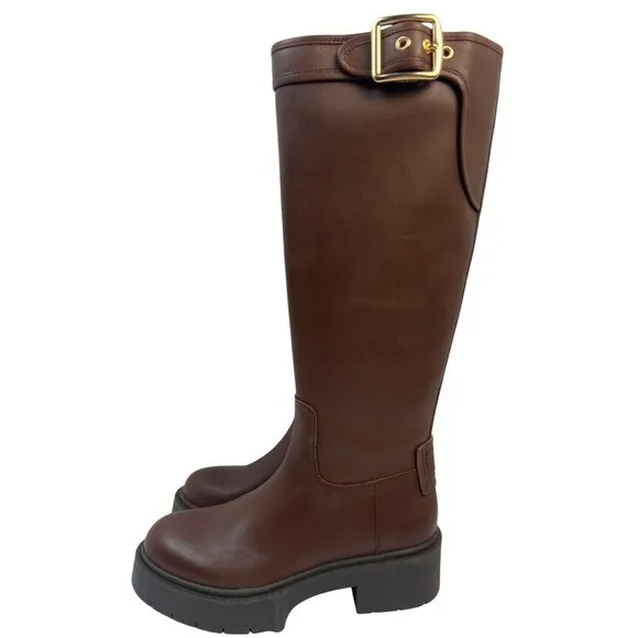 Coach Womens Lilli Leather Walnut Knee-High Boots US Size 5B