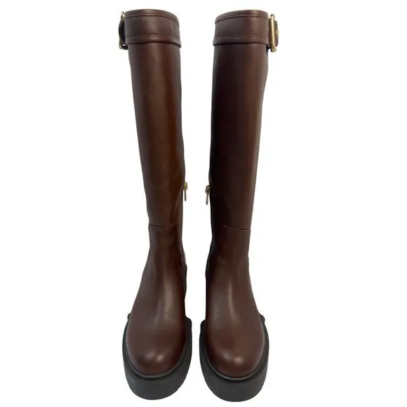 Coach Womens Lilli Leather Walnut Knee-High Boots US Size 5B