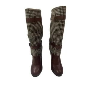 Cole Haan Air Kennedy Tall Leather Heel Platform Houndstooth Wool Sz 7.5