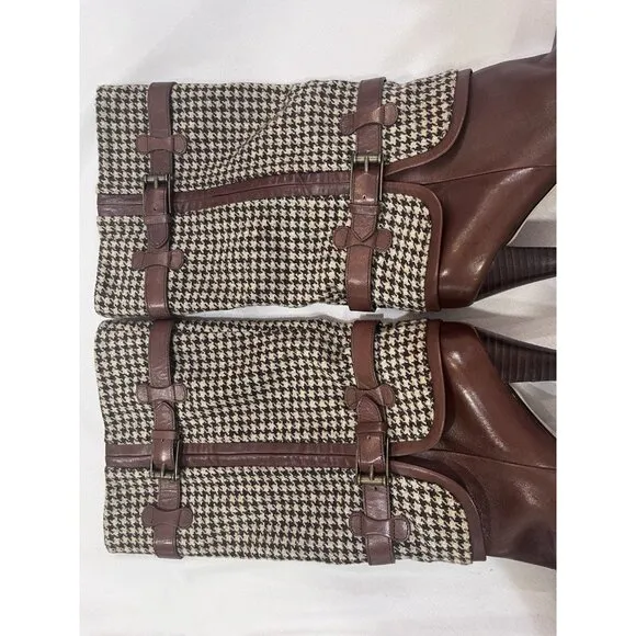 Cole Haan Air Kennedy Tall Leather Heel Platform Houndstooth Wool Sz 7.5
