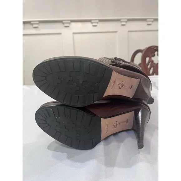 Cole Haan Air Kennedy Tall Leather Heel Platform Houndstooth Wool Sz 7.5