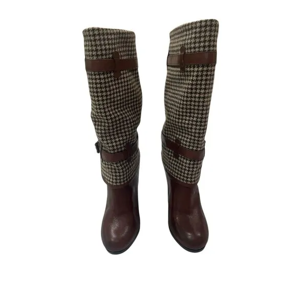 Cole Haan Air Kennedy Tall Leather Heel Platform Houndstooth Wool Sz 7.5