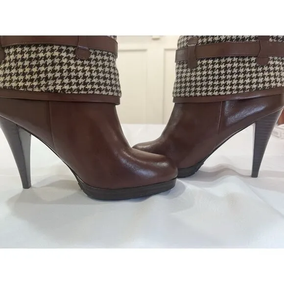 Cole Haan Air Kennedy Tall Leather Heel Platform Houndstooth Wool Sz 7.5