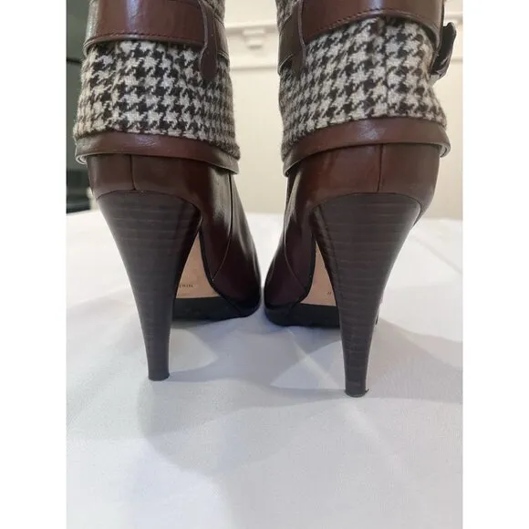 Cole Haan Air Kennedy Tall Leather Heel Platform Houndstooth Wool Sz 7.5
