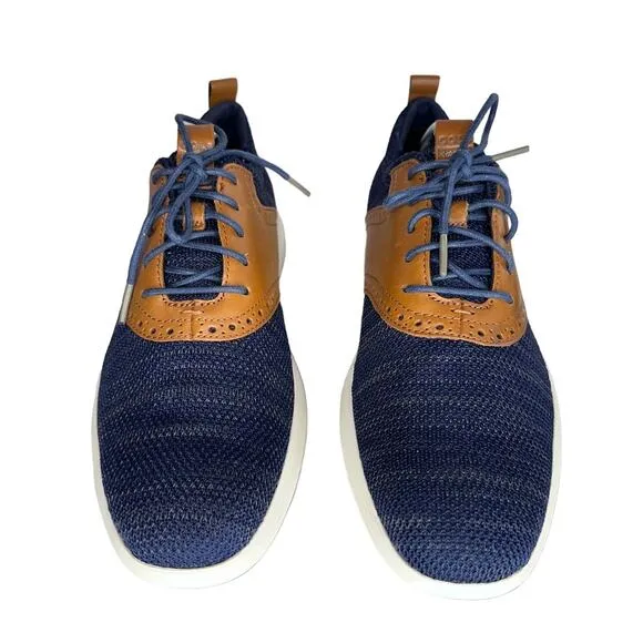 Cole Haan Grand Tour Knit Oxford Blue and Tan Dress Men's Shoes Like New Size 10