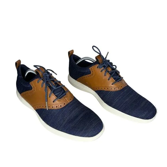 Cole Haan Grand Tour Knit Oxford Blue and Tan Dress Men's Shoes Like New Size 10