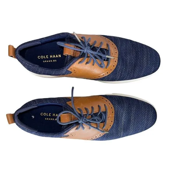 Cole Haan Grand Tour Knit Oxford Blue and Tan Dress Men's Shoes Like New Size 10