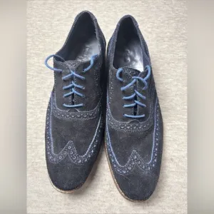 Cole Haan Mens Blue Suede Wingtip Oxford Dress Shoes Size 10M