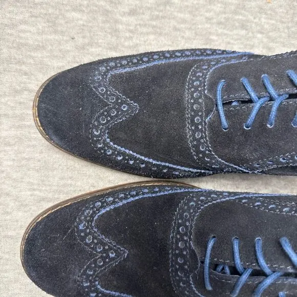Cole Haan Mens Blue Suede Wingtip Oxford Dress Shoes Size 10M