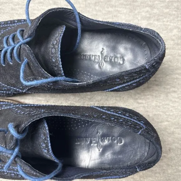Cole Haan Mens Blue Suede Wingtip Oxford Dress Shoes Size 10M