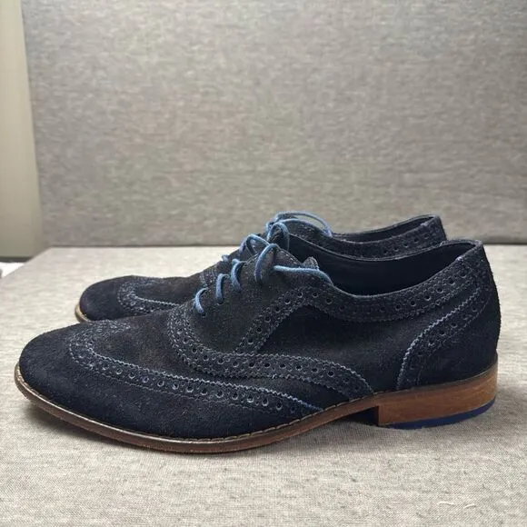 Cole Haan Mens Blue Suede Wingtip Oxford Dress Shoes Size 10M