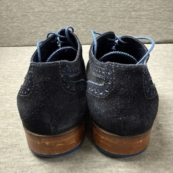 Cole Haan Mens Blue Suede Wingtip Oxford Dress Shoes Size 10M