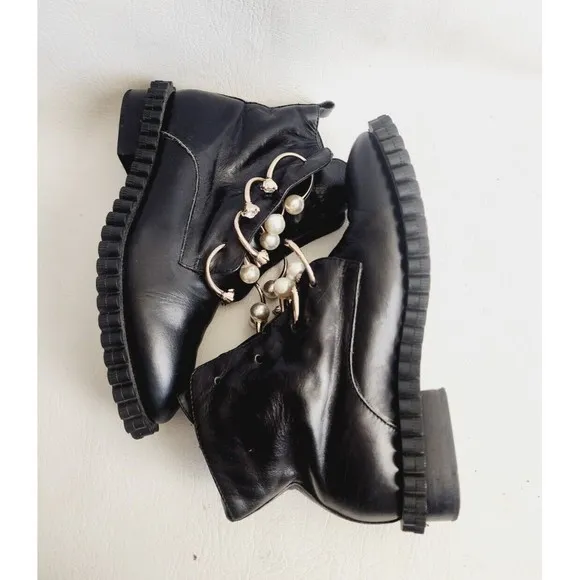 Coliac Cake Embellished Derby Piercing  Pearl Combat Boots 5 With Imperfections
