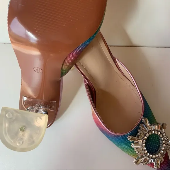 Colorful Beautiful Women’s High Heels Mule Sandals Rainbow Green Pink And Red