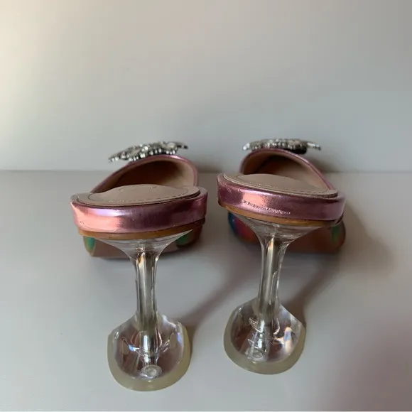 Colorful Beautiful Women’s High Heels Mule Sandals Rainbow Green Pink And Red