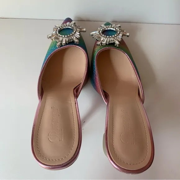 Colorful Beautiful Women’s High Heels Mule Sandals Rainbow Green Pink And Red