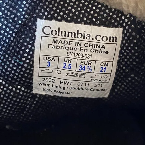 Columbia girl's size 3 omni-heat lined winter boots w/ front zipper in grey EUC