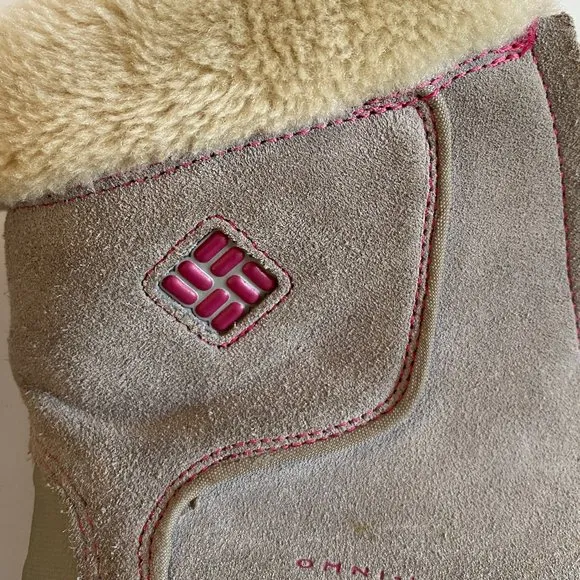 Columbia girl's size 3 omni-heat lined winter boots w/ front zipper in grey EUC