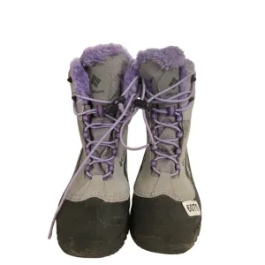 Columbia Youth Size 4 Gray Purple Faux Fur Lining Waterproof Winter Boots