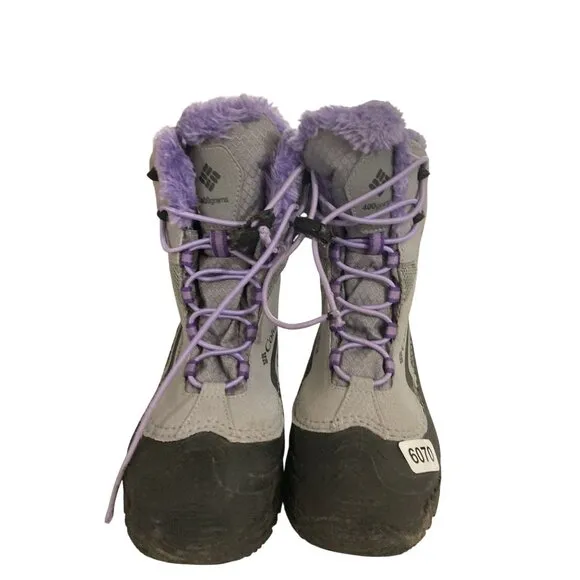 Columbia Youth Size 4 Gray Purple Faux Fur Lining Waterproof Winter Boots