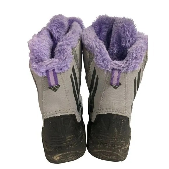 Columbia Youth Size 4 Gray Purple Faux Fur Lining Waterproof Winter Boots