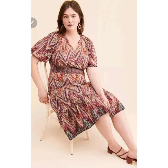 Conditions Apply Anthropologie Plus Size Puff‎ Sleeve Pink Dress Size 20W NWOT