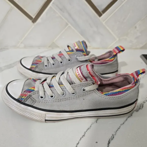 Converse rainbow double tounge shoes youth size 2. Grey rainbow low top sneakers