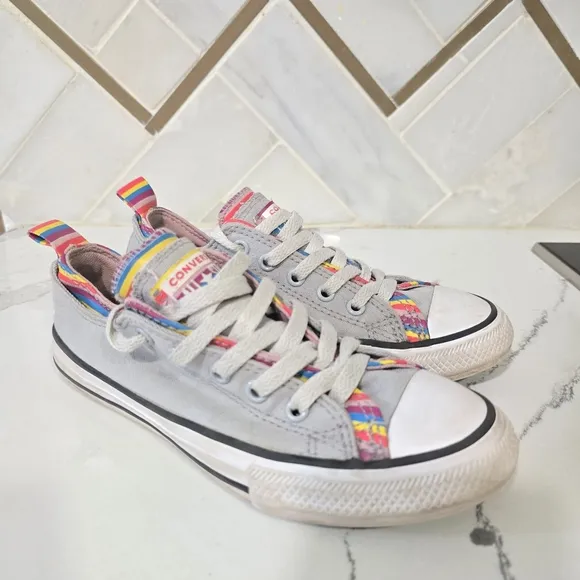 Converse rainbow double tounge shoes youth size 2. Grey rainbow low top sneakers