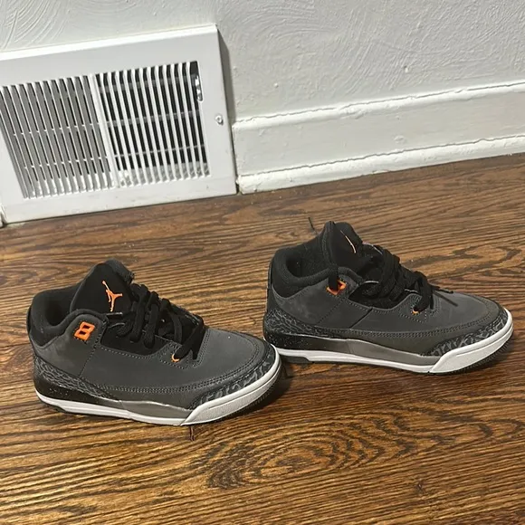 COPY - Gray and Black Jordan 3s kids Sneakers with Orange Accents