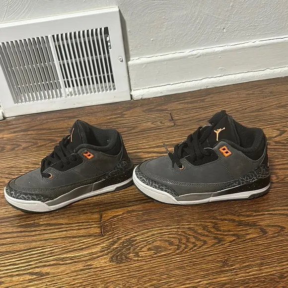 COPY - Gray and Black Jordan 3s kids Sneakers with Orange Accents