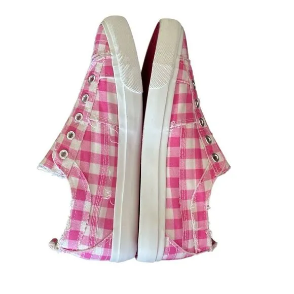 Corkys NEW Babalu Pink &amp; White Gingham Print Slip On Sneakers Size 8