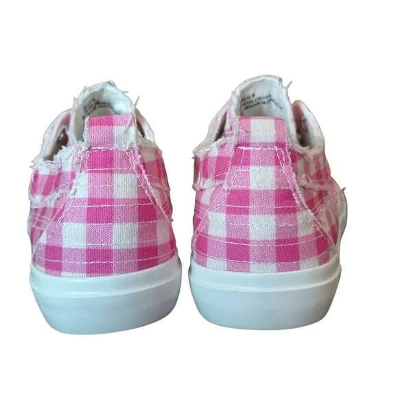 Corkys NEW Babalu Pink &amp; White Gingham Print Slip On Sneakers Size 8