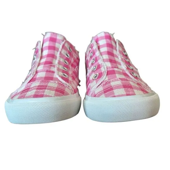 Corkys NEW Babalu Pink &amp; White Gingham Print Slip On Sneakers Size 8