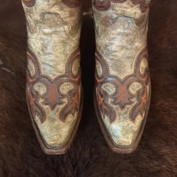 CORRAL C2902 Cognac &amp; brown distressed leather snip toe cowgirl boots sz 7 EUC