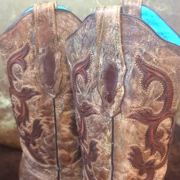 CORRAL C2902 Cognac &amp; brown distressed leather snip toe cowgirl boots sz 7 EUC