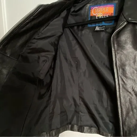 CrippleCreek Black Leather Jacket Women’s Moto Grunge BikerCore Riding Medium