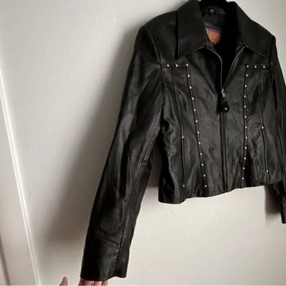CrippleCreek Black Leather Jacket Women’s Moto Grunge BikerCore Riding Medium
