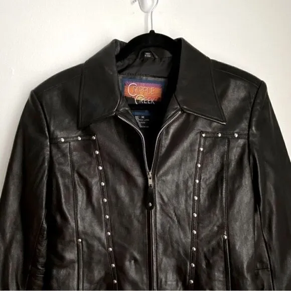 CrippleCreek Black Leather Jacket Women’s Moto Grunge BikerCore Riding Medium