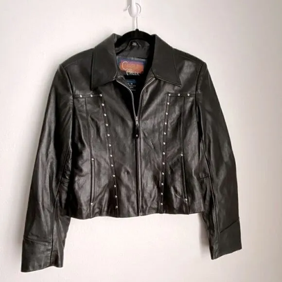 CrippleCreek Black Leather Jacket Women’s Moto Grunge BikerCore Riding Medium