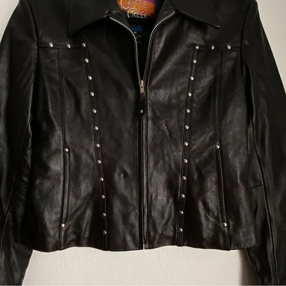 CrippleCreek Black Leather Jacket Women’s Moto Grunge BikerCore Riding Medium