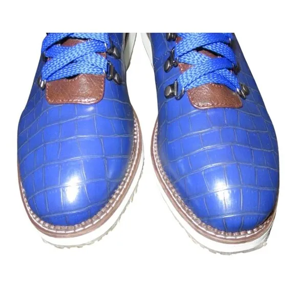Croc Alligator Embossed Cobalt Blue Vegan Leather Jumper Hiking Boots 42 or 8.5