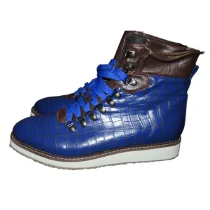 Croc Alligator Embossed Cobalt Blue Vegan Leather Jumper Hiking Boots 42 or 8.5