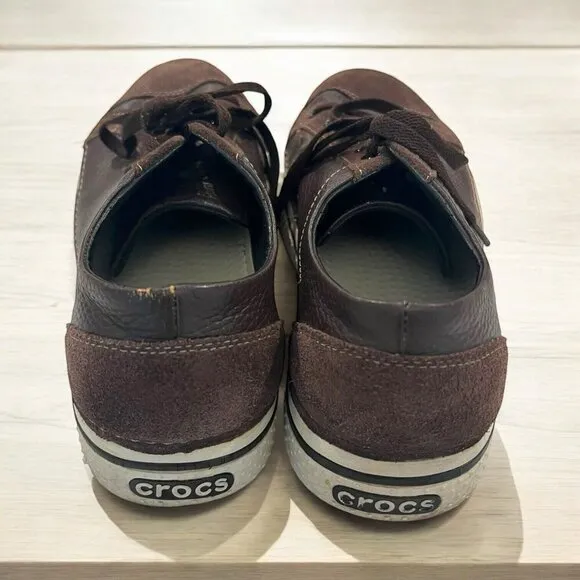 CROCS 12M Lightweight Brown Lace Up Suede Toe Shoes Sneakers Casual Walking