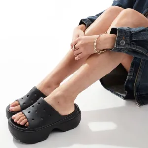 Crocs Black Stomp Stacked Slider Platform Slides size 7