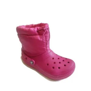 Crocs Classic Lined Neo Puff Slip On Boot K Girls Size J2 Fuchsia Fun Pink
