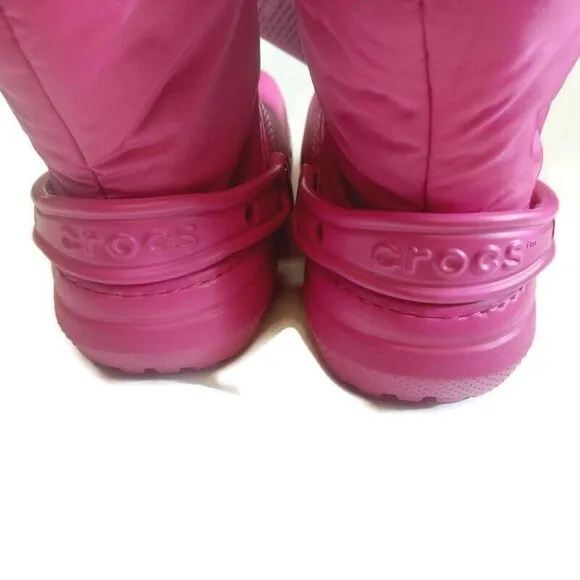 Crocs Classic Lined Neo Puff Slip On Boot K Girls Size J2 Fuchsia Fun Pink